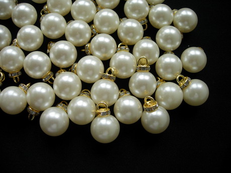 BA04 16mm Faux Pearl Bead Button Cream Gold Loop & Diamante 20pc