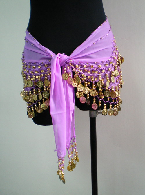 BL08-2 Belly Dance Hip Scarf Wrap w/Beads Coins Lavender