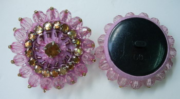 BT19 Pink Beaded Gems Gold Rhinestones Dome Button - Click Image to Close