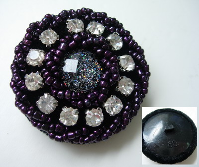 BT20 Big Beaded Dome Button with Glass Diamonds Burgundy - Click Image to Close