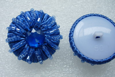 BT27-2 Gem Beaded Bugle Dome Button Knot Blue