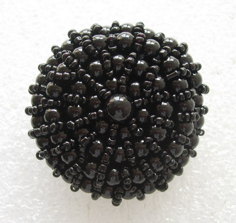 BT52 50mm Black Big Dome Beaded Button Handmade