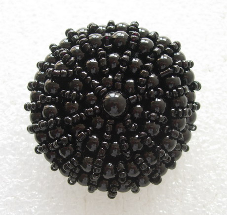 BT52 50mm Black Big Dome Beaded Button Handmade - Click Image to Close