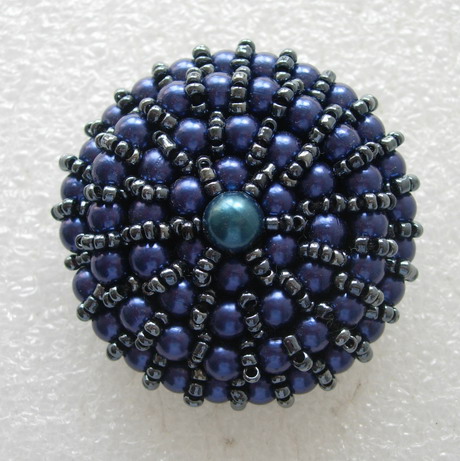 BT53 50mm Deep Blue Big Dome Beaded Button Handmade