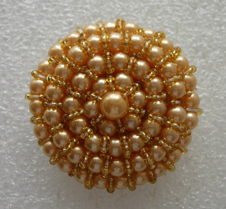 BT55 50mm Beige Gold Big Dome Beaded Button Handmade