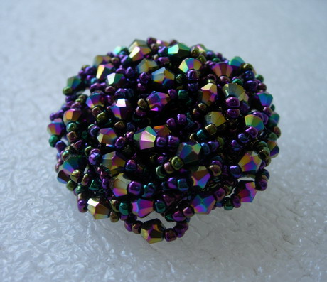 BT56 42mm Black Iris Big Dome Beaded Button Handmade