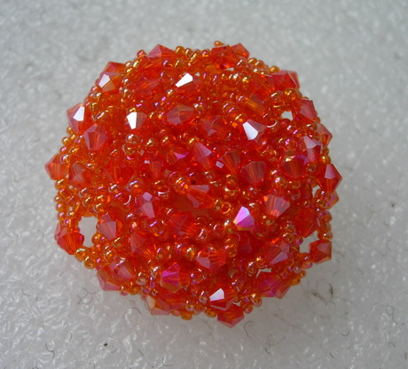 BT59 42mm Orange Crystal Beaded Dome Button Handmade Knots