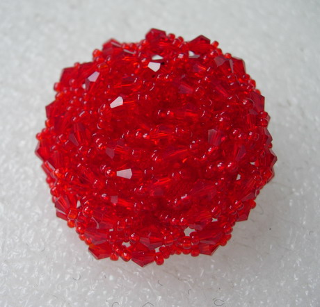 BT60 42mm Red Crystal Beaded Dome Button Handmade Knots