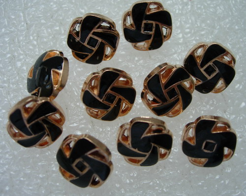 BZ34 11mm Fancy Enamel Blazer Button Gold Black 10pcs