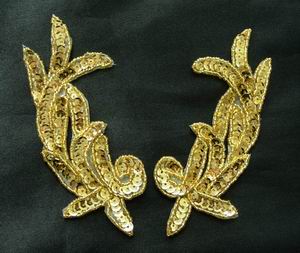 LR01 Left & Right Sequin Bead Applique Gold