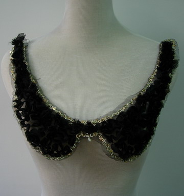 FN103 Frayed Shabby Chiffon Sequin Applique Collar Neck Black FN103 Frayed Shabby Chiffon Sequin Applique Collar Neck Black