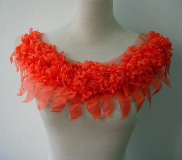 FN133-2 Shabby Daisy Flower Chiffon Applique Orange ~Collar~