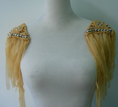 FN178 Shabby Braided Fringed Beaded Epaulette Motif YG x2 - Click Image to Close