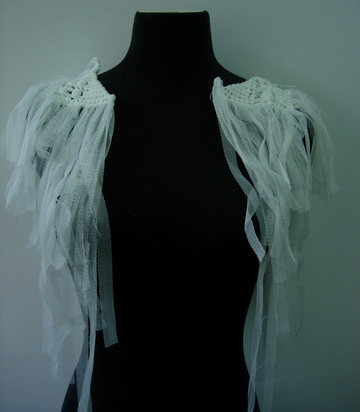 FN18 Rosette Chiffon Tulle Applique Fringed Shoulder Epaulette W - Click Image to Close