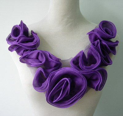 FN215 Chiffon Ruffled Cabbage Applique Neck Collar Purple