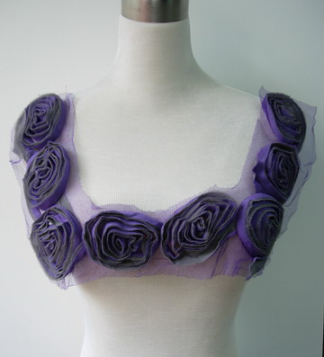 FN91 Frayed Shabby Roses Tulle Applique Neckline Purple Grey