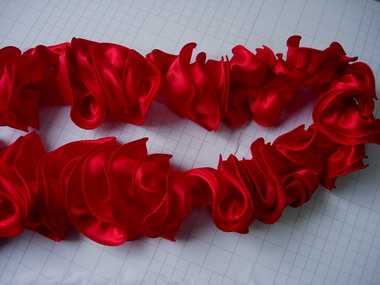 FT10 Satin Exaggerated Ruffled Rosette Banding Edging D.Red 1yd FT10 Satin Exaggerated Ruffled Rosette Banding Edging D.Red 1yd
