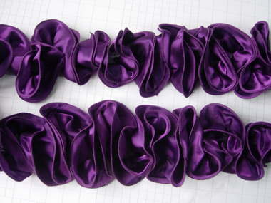 FT11 Satin Exaggerated Ruffled Rosette Banding Edging Purple 1yd FT11 Satin Exaggerated Ruffled Rosette Banding Edging Purple 1yd