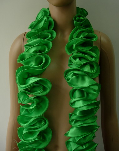 FT19-6 Satin Exaggerated Ruffled Rosette Banding Green1yd