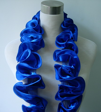 FT19 Satin Exaggerated Ruffled Rosette Banding Edging R.Blue 1yd