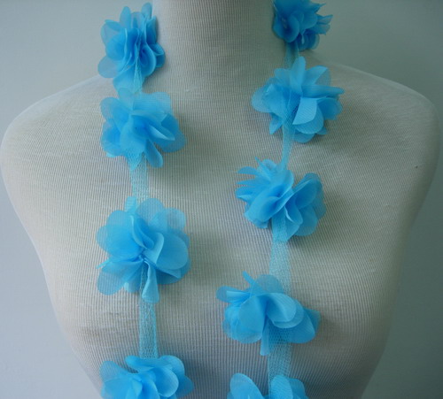 FT28 Petals Flower Rosette Chiffon Banding Trim Aqua 1y