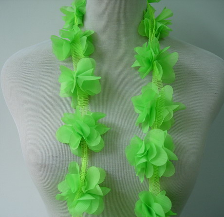 FT34 Petals Flower Rosette Chiffon Banding Trim Lime 1y