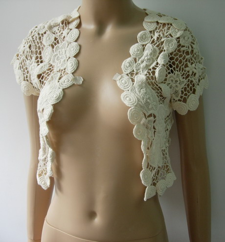 CF39 Crochet Short-Vest Crop Top Blouse Outfit Beige