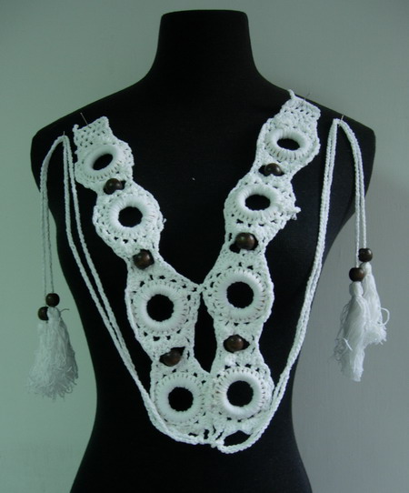 CF15 Hand Crochet Rings Beaded Fringe Corset Neckline Collar CF15 Hand Crochet Rings Beaded Fringe Corset Neckline Collar