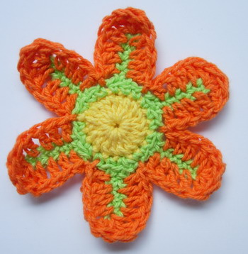 CR11-6 Crochet Flower Applique Motif Orange 10pcs