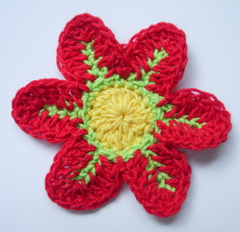 CR11-8 Crochet Flower Applique Motif Red 10pcs - Click Image to Close