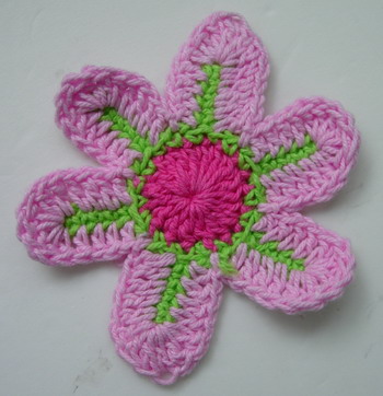CR11-9 Crochet Flower Applique Motif Pink 10pcs