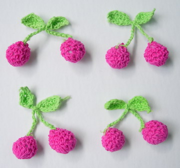 CR12 Crochet Cherry Applique Motif Fuchsia 20pcs CR12 Crochet Cherry Applique Motif Fuchsia 20pcs