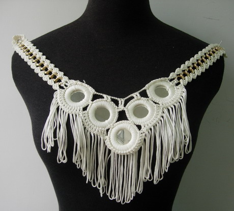 CR122 Crochet Braided Fringed Mirrored Neckline Front Applique