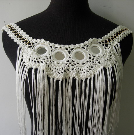 CR123 Crochet Braided Fringed Mirrored Neckline Bodice Applique