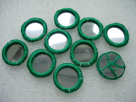 CR126 35mm Gypsy Boho Ethnic Crochet Mirror Applique Green 10pc CR126 35mm Gypsy Boho Ethnic Crochet Mirror Applique Green 10pc