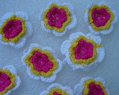 CR13-3 Crochet Flower Applique Motif 3 Layers White 10pcs