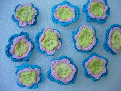 CR13-6 Crochet Flower Applique Motif 3 Layers Blue 10pcs