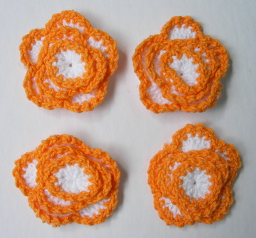CR14 Orange White Layer Flower Crochet Applique Motif 10pcs