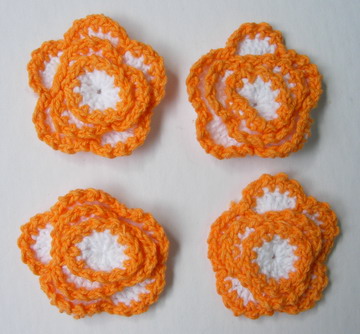 CR14 Orange White Layer Flower Crochet Applique Motif 10pcs - Click Image to Close