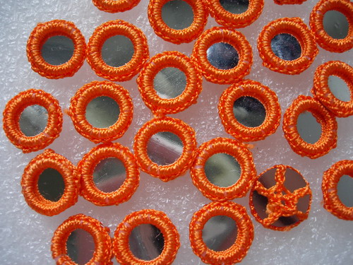 CR26-11 Gypsy Boho Ethnic Crochet Mirror Applique Orange x30 CR26-11 Gypsy Boho Ethnic Crochet Mirror Applique Orange x30