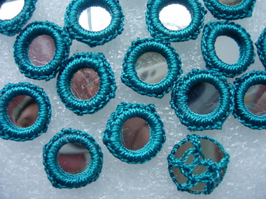 CR26-19 Gypsy Boho Ethnic Crochet Mirror Applique Teal x30