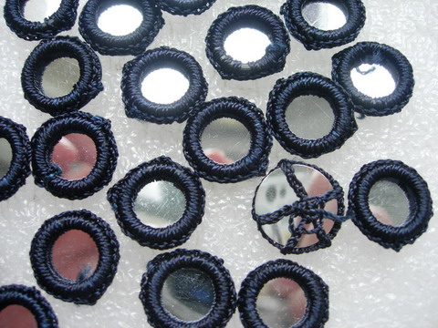 CR26-21 Gypsy Boho Ethnic Crochet Mirror Applique Deep Blue x30