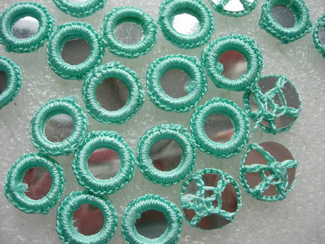 CR26-24 Gypsy Boho Ethnic Crochet Mirror Applique Turquoise x30