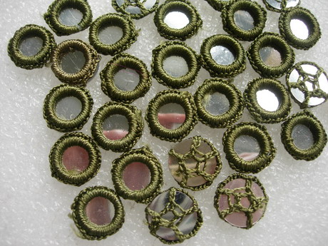 CR26-25 Gypsy Boho Ethnic Crochet Mirror Applique Olive x30 CR26-25 Gypsy Boho Ethnic Crochet Mirror Applique Olive x30