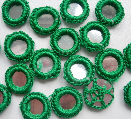 CR26-5 Gypsy Ethnic Shisha Mirrors Crochet Applique Green x30 CR26-5 Gypsy Ethnic Shisha Mirrors Crochet Applique Green x30