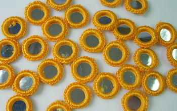 CR26-7 Gypsy Boho Ethnic Crochet Knit Mirror Applique Yellow x30