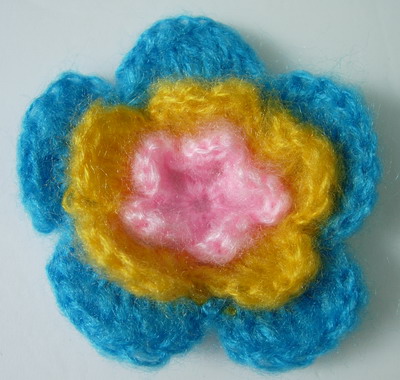 CR39 Mohair Crochet 3 Tone Layer Flower Applique Motif Aqua x5