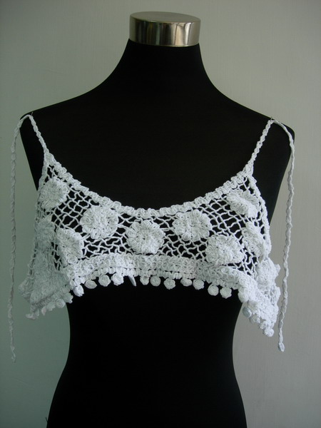CF03 Cotton Crochet Flowers Top Bra Set Bikini White Applique CF03 Cotton Crochet Flowers Top Bra Set Bikini White Applique