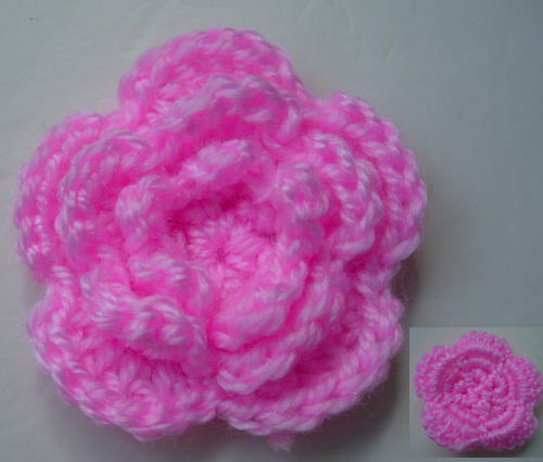 CR59-4 Wool Mohair Crochet Tier Flower Applique Motif Pink x5 - Click Image to Close