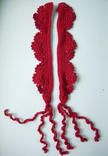 CR66-2 Red Hand knitted Crochet Collar Corset Applique CR66-2 Red Hand knitted Crochet Collar Corset Applique